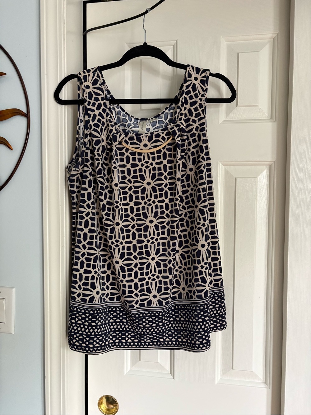 Tacera Navy and Cream Geometric Sleeveless Camisole